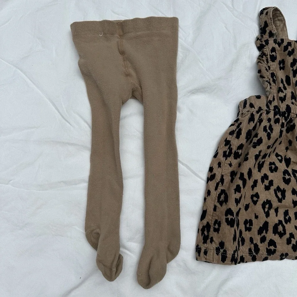Baby Toddler Girls Leopard Cheetah Overall Dress Sz 24months 2 Piece Set Tights